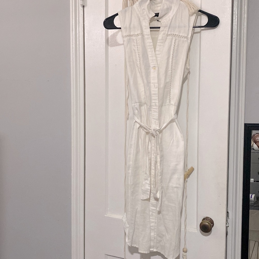 White Sleeveless Shirt Dress